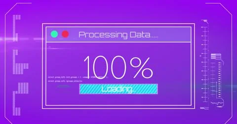Image of data processing on purple background Foto stock