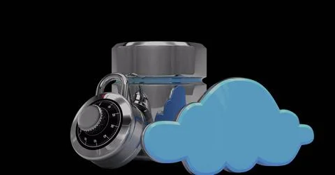 Image of data processing with qr code over padlock on black background Stock Illustration