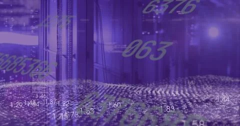 Image of data processing with qr code over server room Illustrazione stock