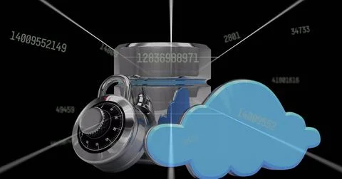 Image of data processing with qr code over padlock on black background Stock Illustration