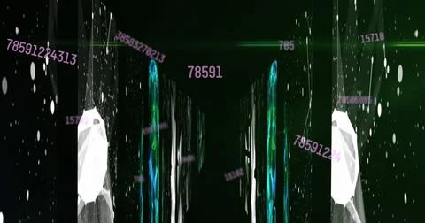 Image of data processing with qr code and digital human over shapes on black Illustrazione stock