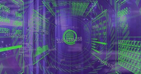 Image of data processing with qr code over server room Stock Photos