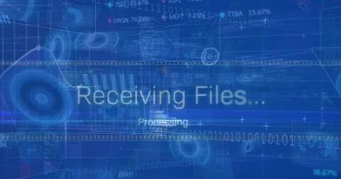 Image of data processing with receiving files text on digital interface Stock Illustration