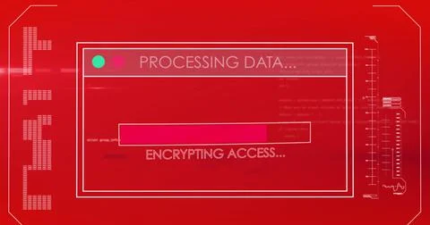 Image of data processing on red background Illustrazione stock