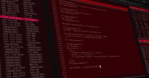 Image of data processing on red computer screens Illustrazione stock