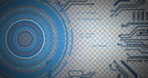 Image of data processing, scope scanning with blue computer circuit board Stock Illustration