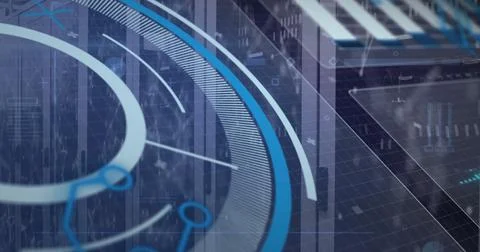 Image of data processing with scope scanning over server room 스톡 일러스트