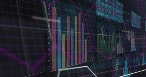 Image of data processing with scope scanning on black background 스톡 일러스트