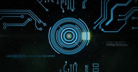 Image of data processing with scope scanning on black background イラスト素材
