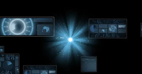 Image of data processing with scope scanning over light spots on black 스톡 일러스트