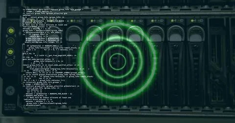 Image of data processing, scope scanning over computer server 스톡 사진