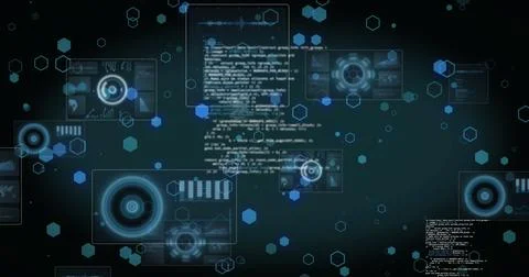 Image of data processing with scope scanning on black background Stock Photos