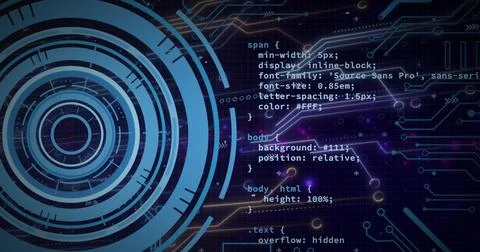 Image of data processing with scope scanning on black background 写真素材