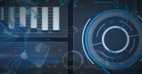 Image of data processing with scope scanning on black background 스톡 사진