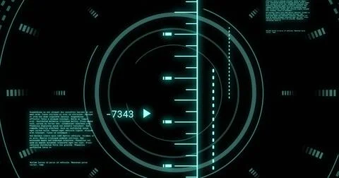 Image of data processing with scope scanning on black background Foto stock