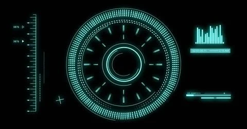 Image of data processing with scope scanning on black background Foto stock