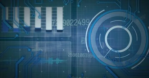 Image of data processing, scope scanning and computer circuit board Stock Photos