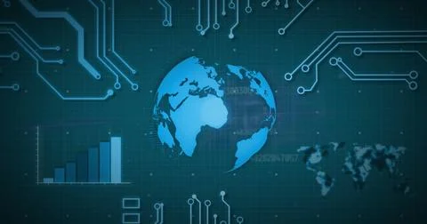 Image of data processing, scope scanning and computer circuit board Stock Photos