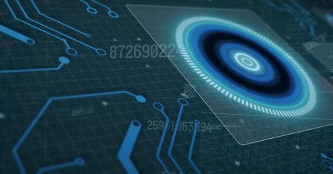 Image of data processing, scope scanning and computer circuit board Stock Photos