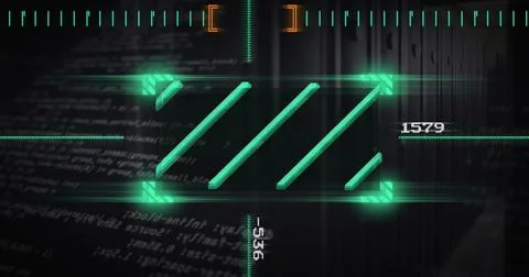 Image of data processing with scope scanning over server room Stockfoto's
