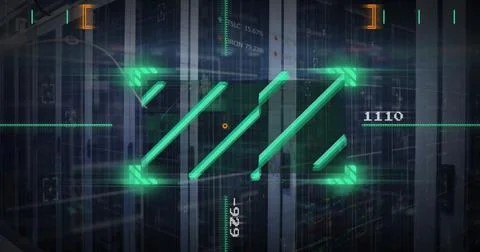 Image of data processing with scope scanning over server room Stockfoto's