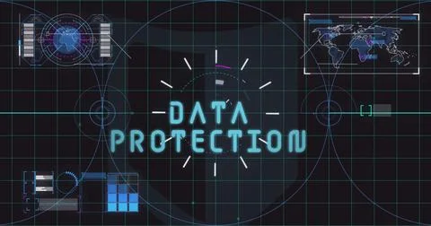 Image of data processing with scope scanning on black background Stock Photos