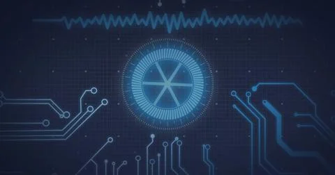 Image of data processing with scope scanning on black background Stock Photos