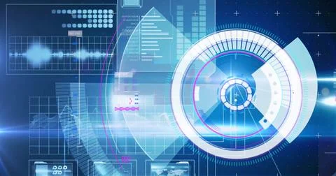 Image of data processing with scope scanning on blue background Stock Photos