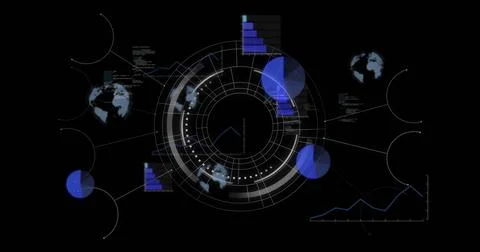 Image of data processing with scope scanning on black background Stock Photos
