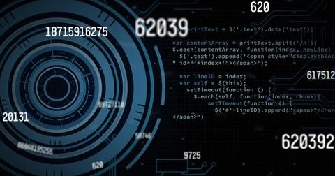 Image of data processing with scope scanning on black background Stock Photos
