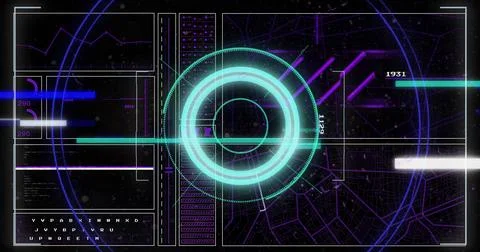 Image of data processing with scope scanning on black background Stock Photos