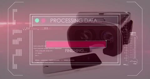 Image of data processing on screen over vr headset イラスト素材