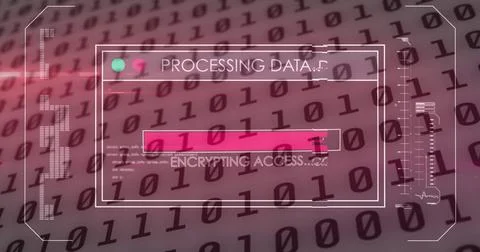 Image of data processing on screen over binary coding Illustrazione stock
