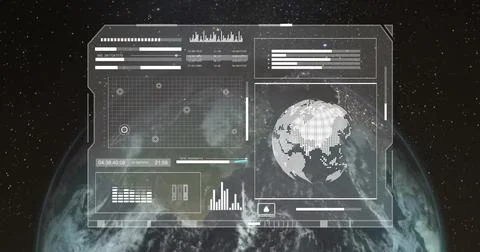Image of data processing on screen over globe 스톡 일러스트