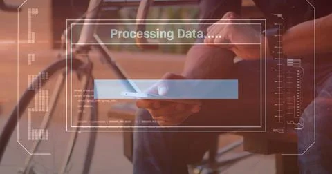 Image of data processing on screen over man using smartphone Stock Photos