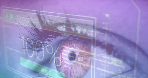 Image of data processing on screen over woman's eye Stock Photos
