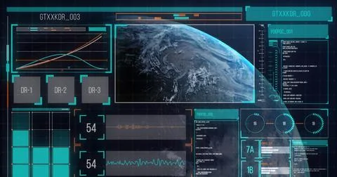 Image of data processing on screen over earth globe on blue background Stock Photos