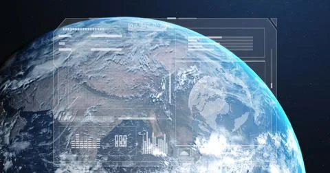Image of data processing on screen over earth globe on blue background Stock Photos