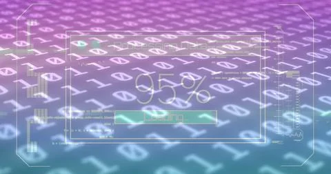 Image of data processing on screen over binary coding 스톡 사진
