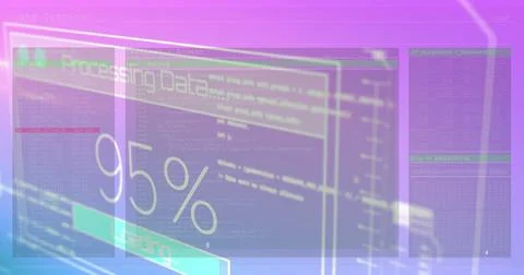 Image of data processing on screen over pink background 写真素材