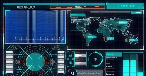 Image of data processing on screens with computer servers Stock Photos