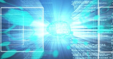 Image of data processing on screens over blue background イラスト素材