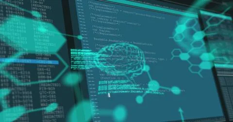 Image of data processing on screens over blue background Stock Illustration