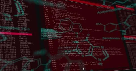 Image of data processing on screens over red background イラスト素材