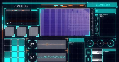 Image of data processing on screens over computer servers Stock Photos