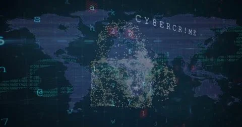Image of data processing, security warnings, cloud and padlock networks over Stock Photos