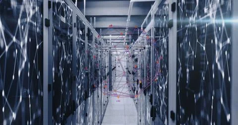 Image of data processing with shapes over server room 스톡 일러스트