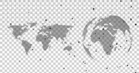 Image of data processing with spinning globe and world map over transparent Illustrazione stock