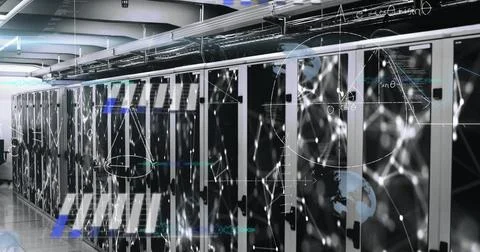 Image of data processing with statistics and connections over computer servers Foto stock