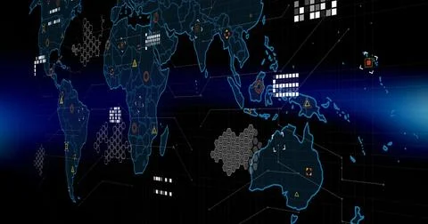 Image of data processing with statistics over world map Stock Photos